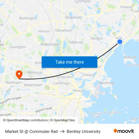 Market St @ Commuter Rail to Bentley University map
