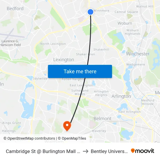 Cambridge St @ Burlington Mall Rd to Bentley University map