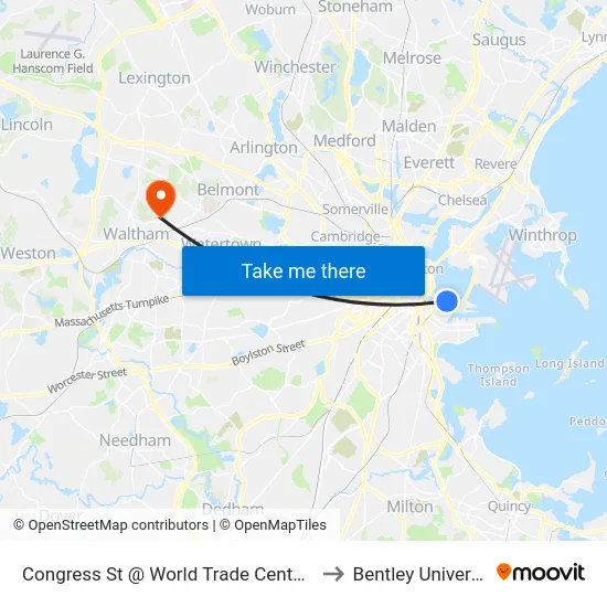 Congress St @ World Trade Center Sta to Bentley University map