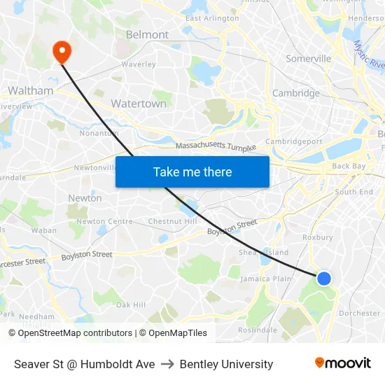 Seaver St @ Humboldt Ave to Bentley University map