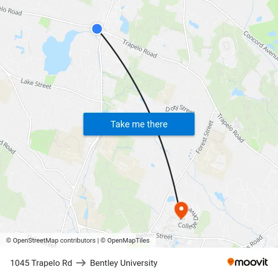 1045 Trapelo Rd to Bentley University map