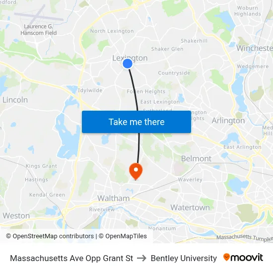 Massachusetts Ave Opp Grant St to Bentley University map