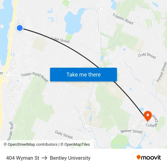 404 Wyman St to Bentley University map