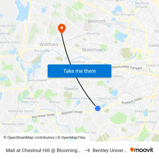 Mall at Chestnut Hill @ Bloomingdale's to Bentley University map