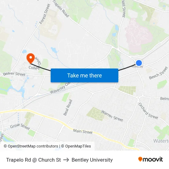 Trapelo Rd @ Church St to Bentley University map
