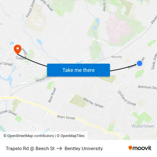 Trapelo Rd @ Beech St to Bentley University map