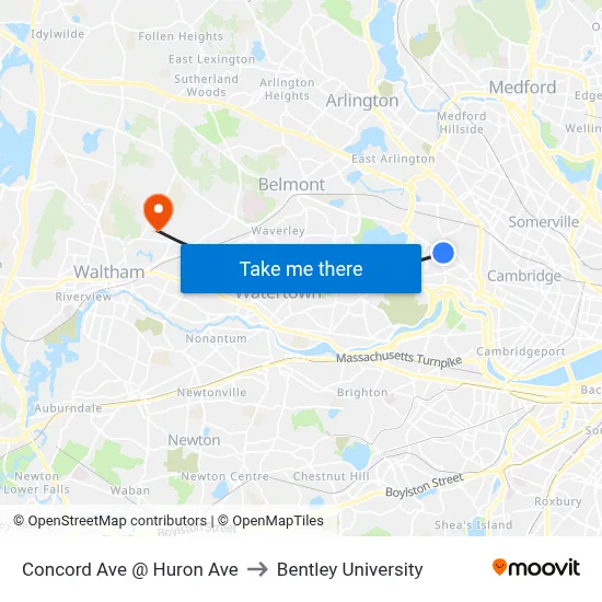 Concord Ave @ Huron Ave to Bentley University map