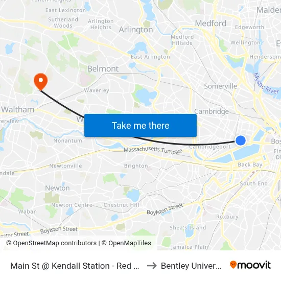 Main St @ Kendall Station - Red Line to Bentley University map