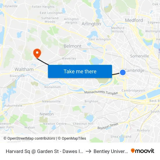 Harvard Sq @ Garden St - Dawes Island to Bentley University map