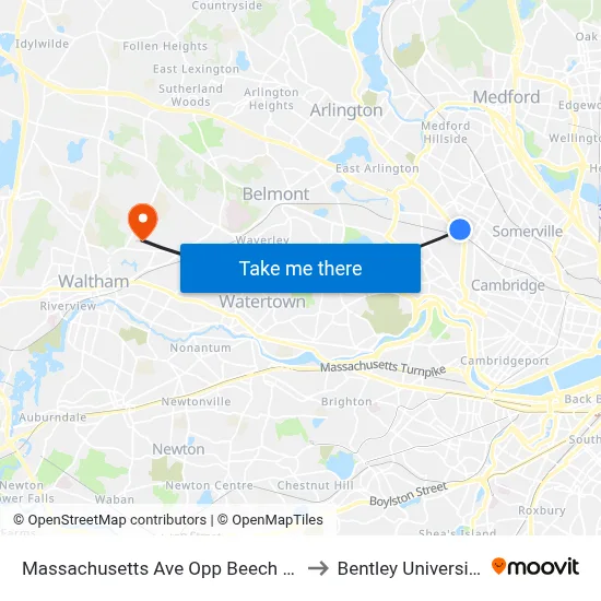 Massachusetts Ave Opp Beech St to Bentley University map