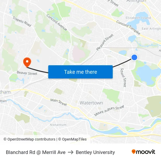 Blanchard Rd @ Merrill Ave to Bentley University map