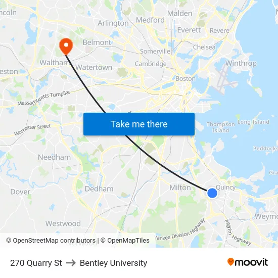 270 Quarry St to Bentley University map