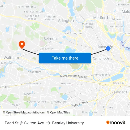Pearl St @ Skilton Ave to Bentley University map