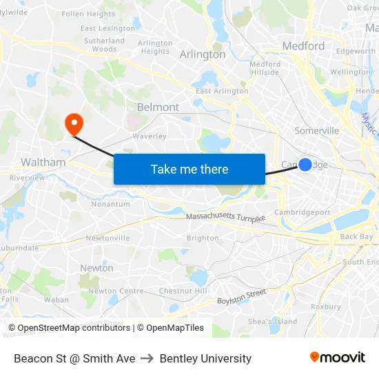 Beacon St @ Smith Ave to Bentley University map
