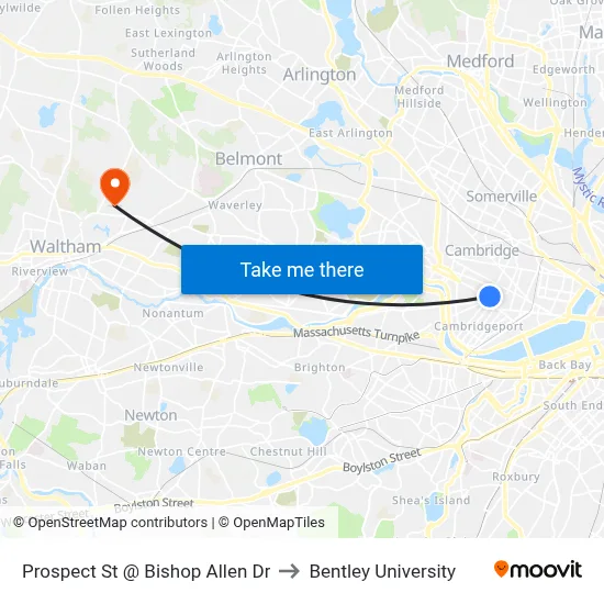 Prospect St @ Bishop Allen Dr to Bentley University map