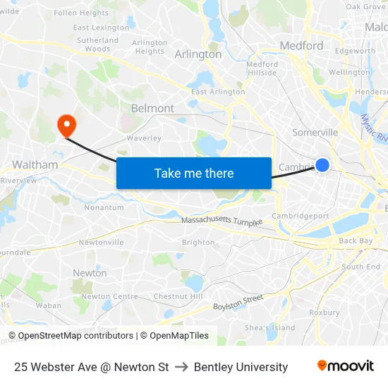 25 Webster Ave @ Newton St to Bentley University map