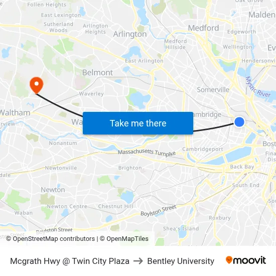 Mcgrath Hwy @ Twin City Plaza to Bentley University map