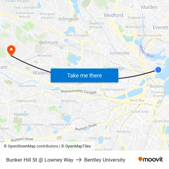 Bunker Hill St @ Lowney Way to Bentley University map