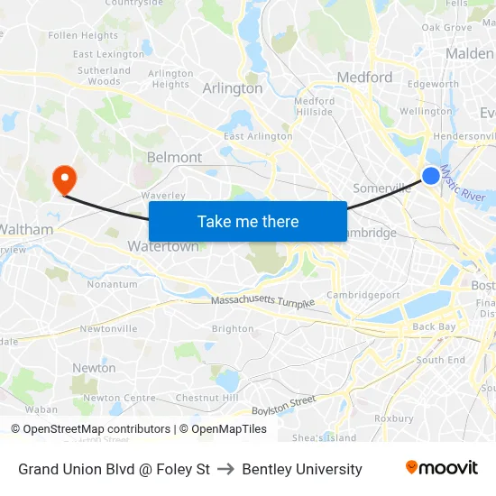 Grand Union Blvd @ Foley St to Bentley University map