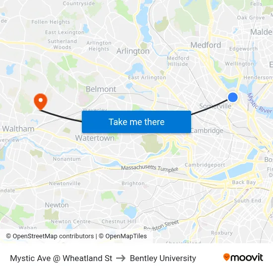 Mystic Ave @ Wheatland St to Bentley University map