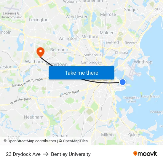 23 Drydock Ave to Bentley University map
