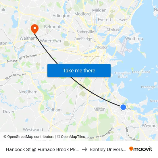 Hancock St @ Furnace Brook Pkwy to Bentley University map