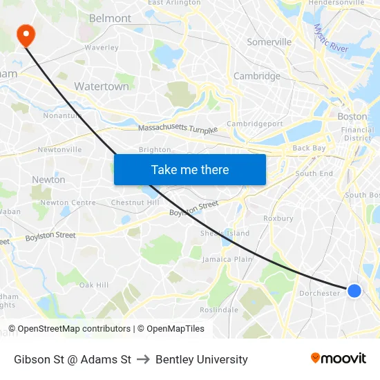 Gibson St @ Adams St to Bentley University map