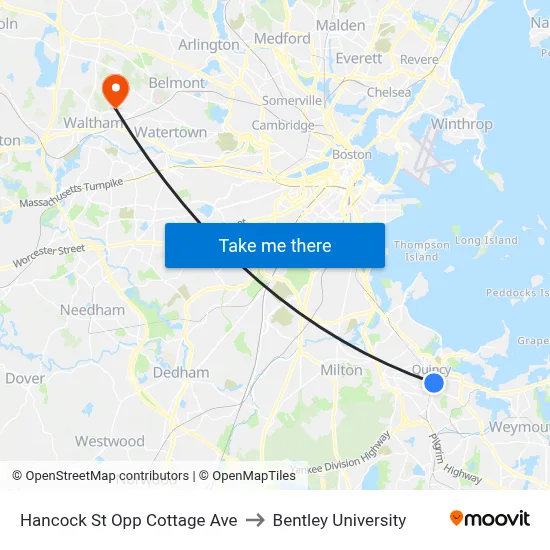 Hancock St Opp Cottage Ave to Bentley University map