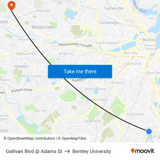 Gallivan Blvd @ Adams St to Bentley University map