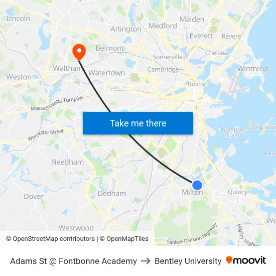 Adams St @ Fontbonne Academy to Bentley University map