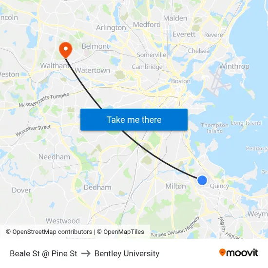 Beale St @ Pine St to Bentley University map