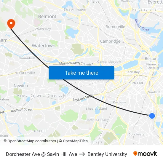 Dorchester Ave @ Savin Hill Ave to Bentley University map