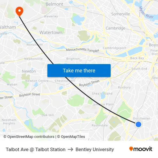 Talbot Ave @ Talbot Station to Bentley University map