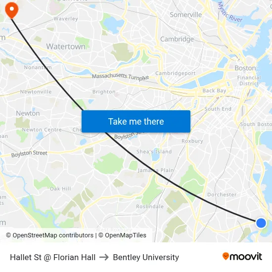 Hallet St @ Florian Hall to Bentley University map