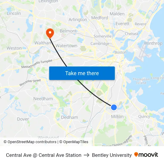 Central Ave @ Central Ave Station to Bentley University map