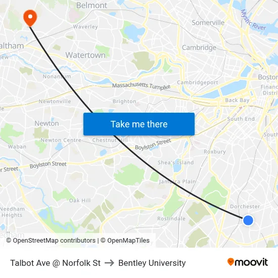 Talbot Ave @ Norfolk St to Bentley University map