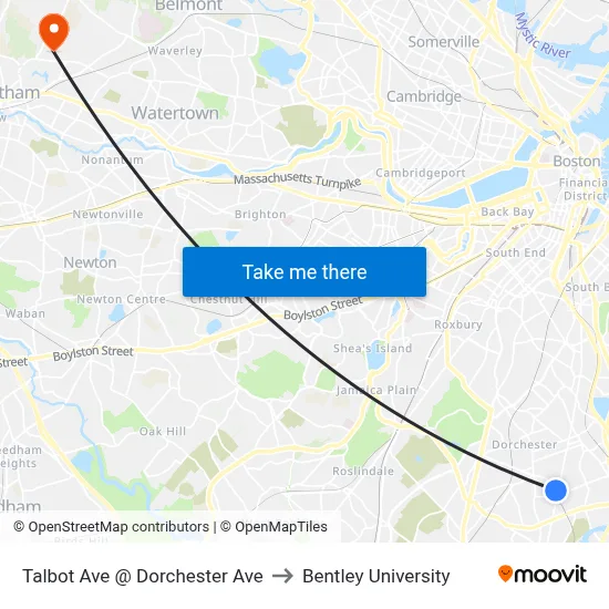 Talbot Ave @ Dorchester Ave to Bentley University map