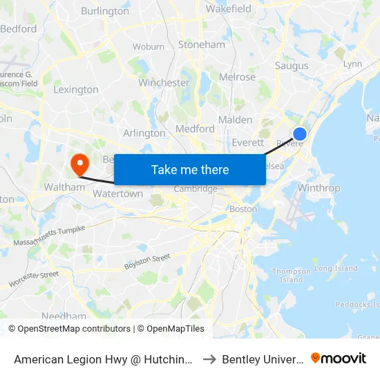 American Legion Hwy @ Hutchinson St to Bentley University map