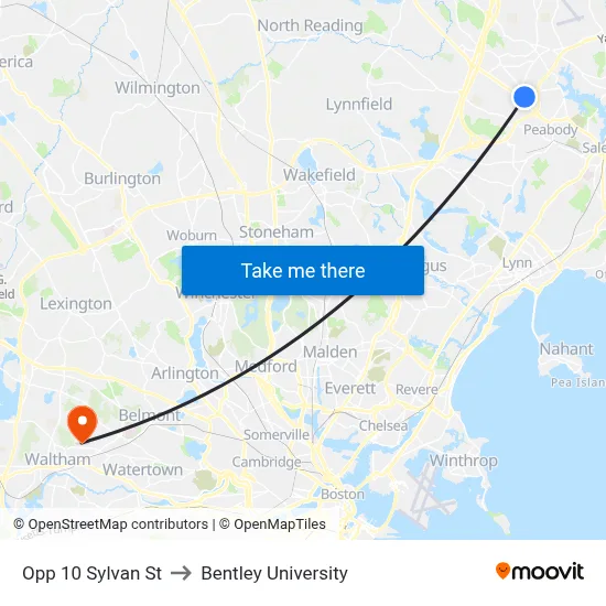 Opp 10 Sylvan St to Bentley University map
