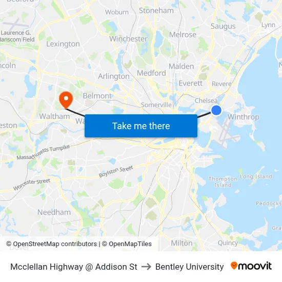Mcclellan Highway @ Addison St to Bentley University map