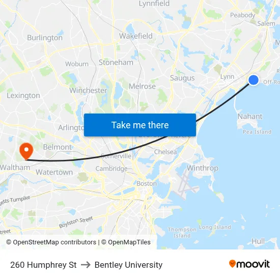 260 Humphrey St to Bentley University map