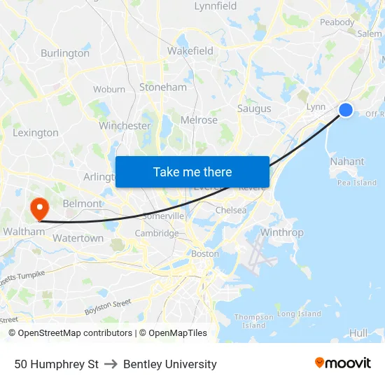 50 Humphrey St to Bentley University map