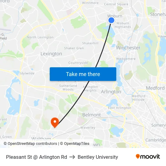 Pleasant St @ Arlington Rd to Bentley University map
