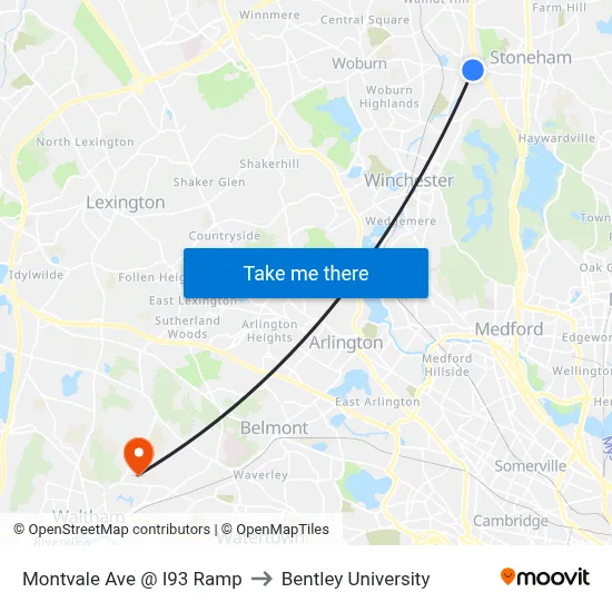 Montvale Ave @ I93 Ramp to Bentley University map