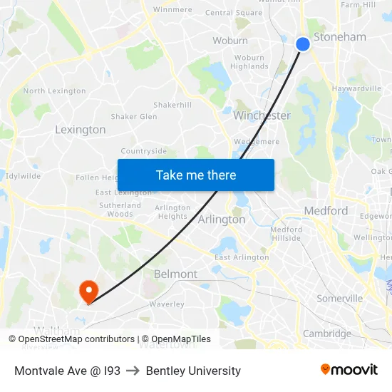 Montvale Ave @ I93 to Bentley University map