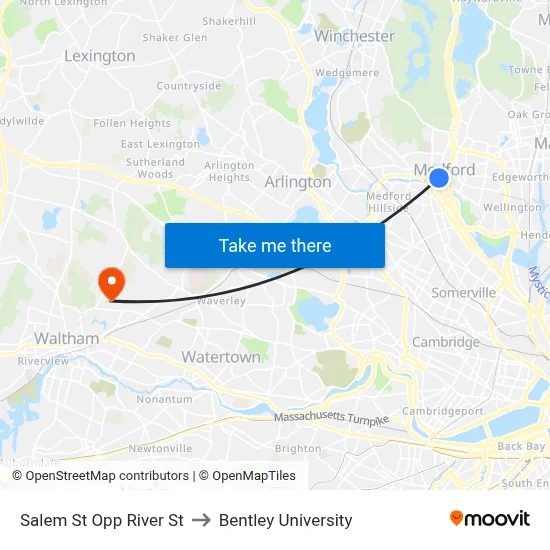 Salem St Opp River St to Bentley University map