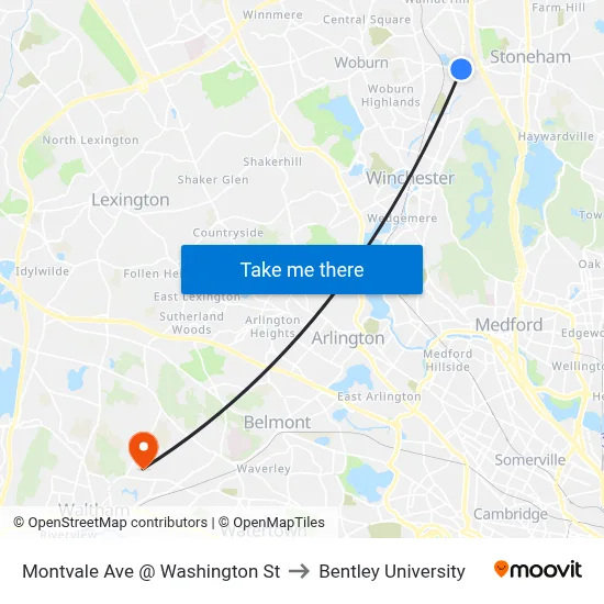 Montvale Ave @ Washington St to Bentley University map