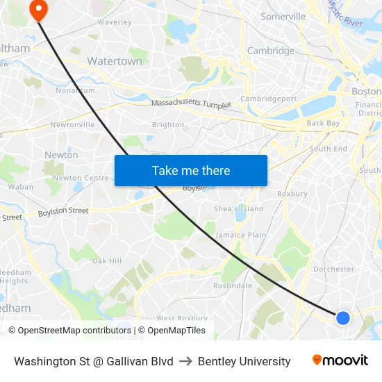 Washington St @ Gallivan Blvd to Bentley University map