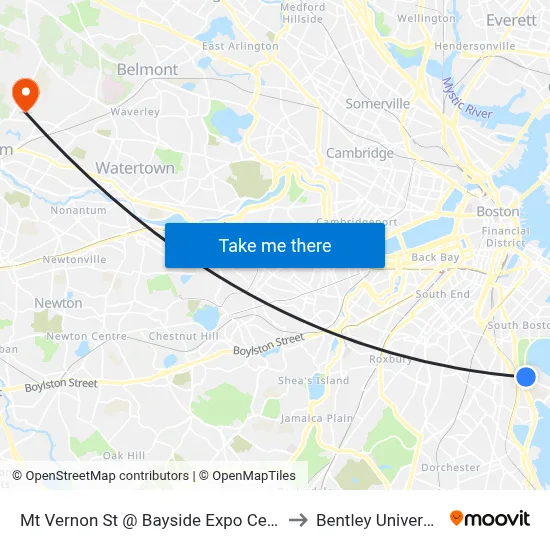 Mt Vernon St @ Bayside Expo Center to Bentley University map