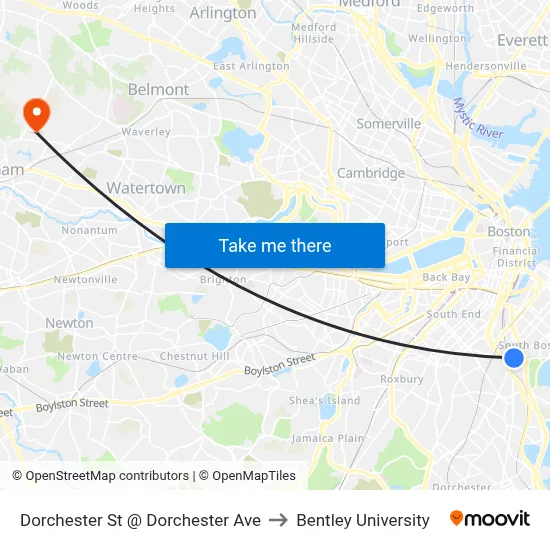 Dorchester St @ Dorchester Ave to Bentley University map